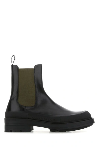 Alexander Mcqueen Man Black Leather Boxcar Ankle Boots