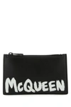 Alexander Mcqueen Black Leather Zipped Card Holder With Logo In Black
