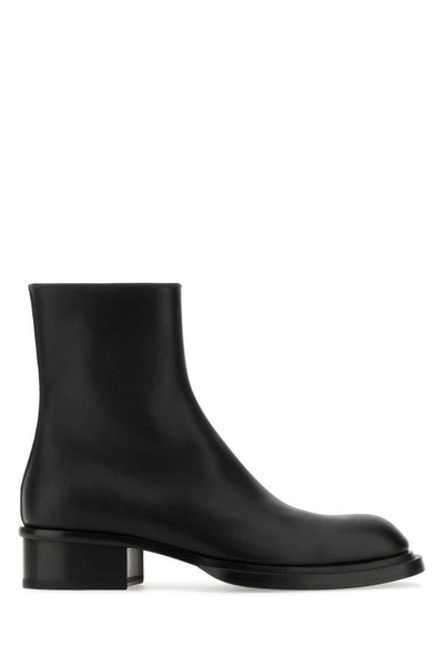 Alexander Mcqueen Man Black Leather Stack Ankle Boots