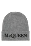 Alexander Mcqueen Logo Embroidered Cashmere Beanie In Gray