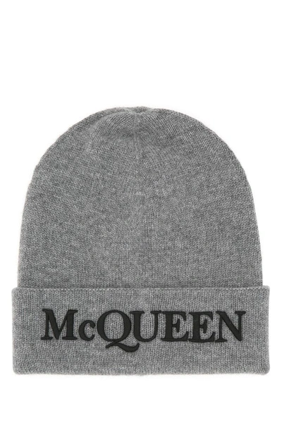 ALEXANDER MCQUEEN ALEXANDER MCQUEEN MAN GREY CASHMERE BEANIE HAT