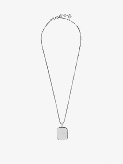 Alexander Mcqueen Logo Engraved Plaque Necklace In Silver