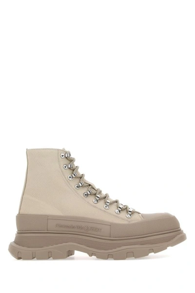 Alexander Mcqueen Man Sand Canvas Tread Slick Sneakers In Brown