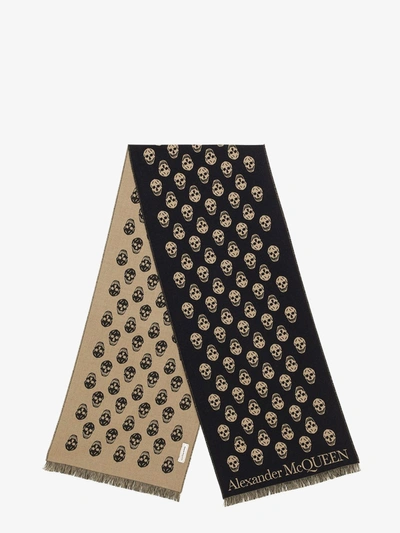 Alexander Mcqueen Wool Scarf With Skull Motif In Blue