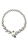 Alexander Mcqueen Skull Multi-bead Brass Bracelet In Silver