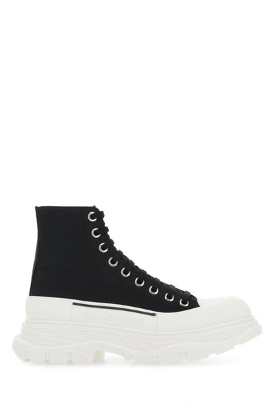 ALEXANDER MCQUEEN ALEXANDER MCQUEEN WOMAN BLACK CANVAS TREAD SLICK SNEAKERS