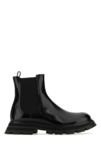 ALEXANDER MCQUEEN ALEXANDER MCQUEEN WOMEN BLACK LEATHER ANKLE BOOTS