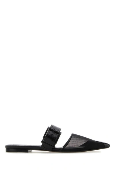 ALEXANDER MCQUEEN ALEXANDER MCQUEEN WOMEN BLACK MESH AND LEATHER PUNK SLIPPERS