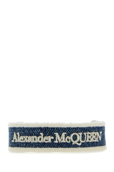 Alexander Mcqueen Woman Embroidered Denim Bracelet In Multicolor