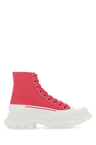 Alexander Mcqueen Woman Fuchsia Canvas Tread Slick Sneakers In Pink