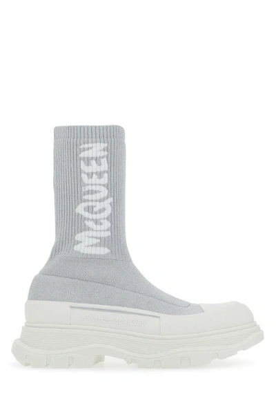 ALEXANDER MCQUEEN ALEXANDER MCQUEEN WOMEN GREY STRETCH NYLON TREAD SLICK SNEAKERS