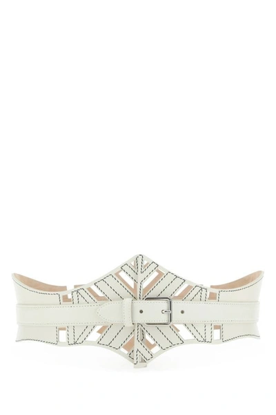 Alexander Mcqueen Woman Ivory Leather Cut Out Belt In White