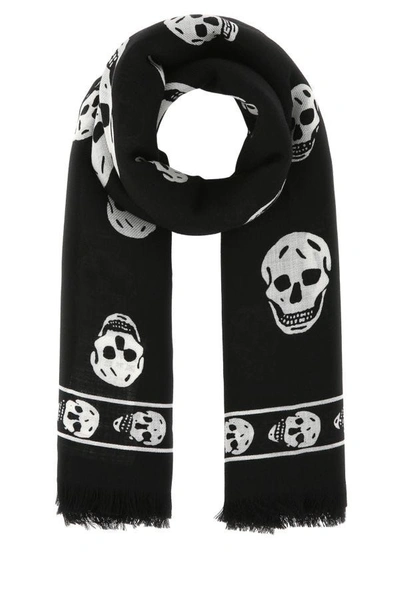 Alexander Mcqueen Woman Printed Wool Scarf In Black