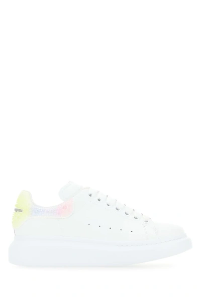 Alexander Mcqueen Woman White Leather Sneakers With Embellished Fabric Heel