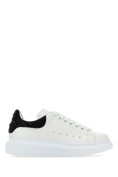 Alexander Mcqueen Woman White Leather Sneakers With Embellished Suede Heel