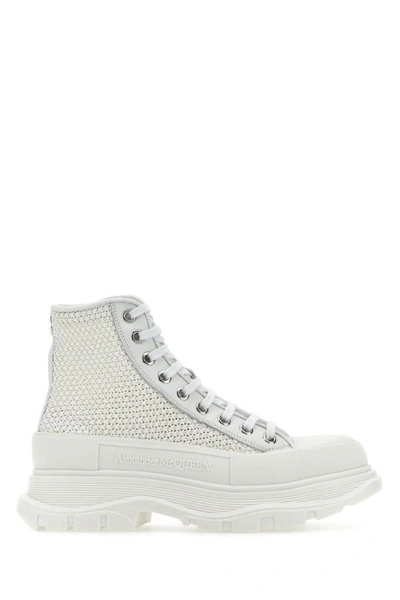 ALEXANDER MCQUEEN ALEXANDER MCQUEEN WOMEN WHITE RAFFIA TREAD SLICK SNEAKERS