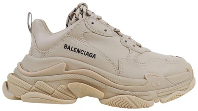 Balenciaga Women Beige Triple S Clear Sole Logo Faux Leather And Mesh "stock" Sneakers In Cream