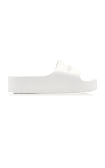 Balenciaga Women White Chunky Logo-embossed Rubber Slide Sandals