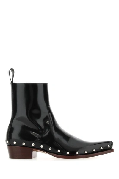 Bottega Veneta Ripley Leather Ankle Boots In Black,merlot