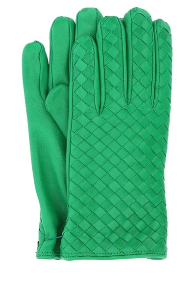 Bottega Veneta Green Woven Leather Gloves