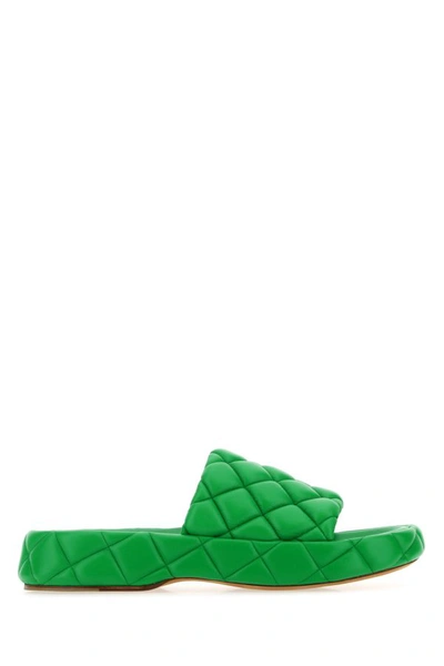Bottega Veneta Woman Grass Green Leather Padded Sandals