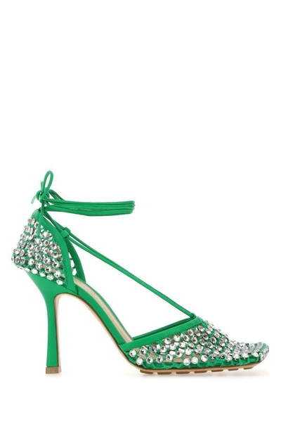 Bottega Veneta Green Sparkle Stretch Lace-up Sandal