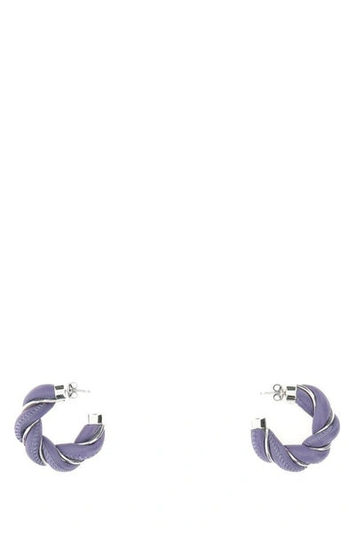Bottega Veneta Woman Lilac Nappa Leather And 925 Silver Earrings In Purple