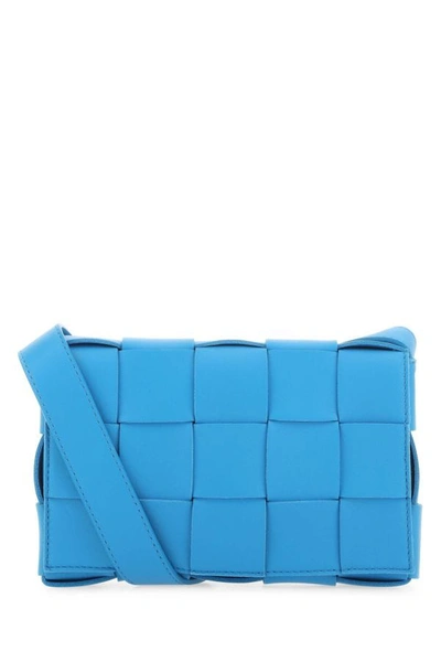 Bottega Veneta Woman Turquoise Leather Small Cassette Crossbody Bag In Blue