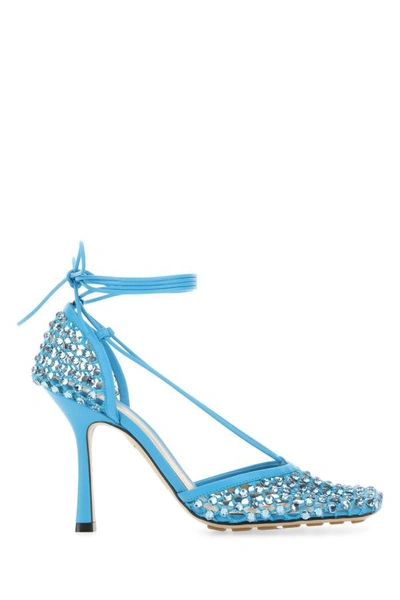 Bottega Veneta Mesh Stretch Sandals With 9 Cm Heel Height In Blue