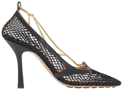 Bottega Veneta Women Black Embellished Leather-trimmed Mesh Pumps