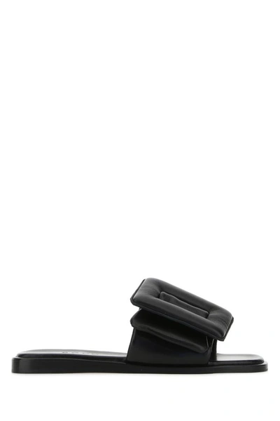 BOYY BOYY WOMEN BLACK LEATHER PUFFY SLIPPERS