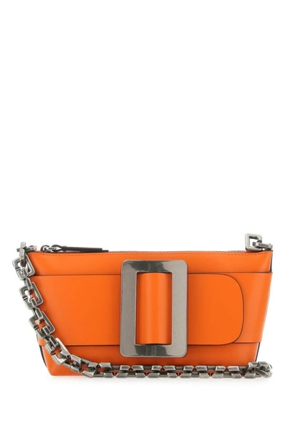 Boyy Woman Orange Leather Buckle Shoulder Bag In Silver