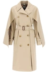 BURBERRY BURBERRY 'NESS' DOUBLE-BREASTED RAINCOAT IN COTTON GABARDINE WOMEN