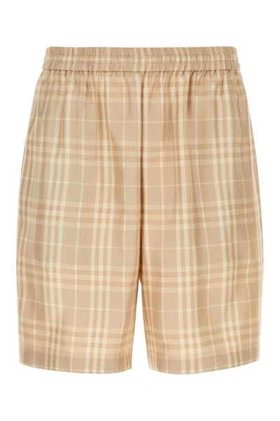 Burberry Check Silk Twill Drawcord Shorts In Cream