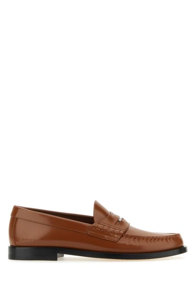 Burberry Coin Detail Leather Penny Loafers In Warm Oak Brown