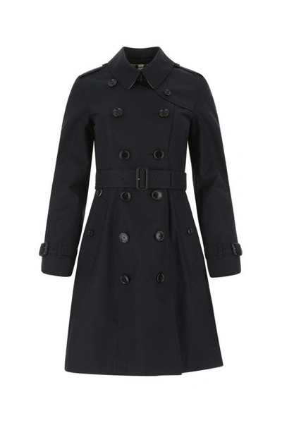 Burberry Woman Midnight Blue Cotton Chelsea Trench Coat In Black