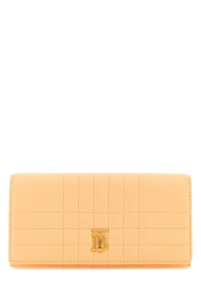 Burberry Woman Peach Leather Lola Wallet In Orange