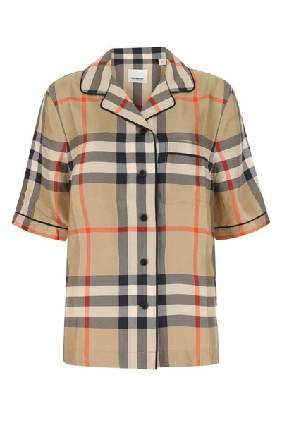 Burberry Woman Printed Satin Shirt In Multicolor