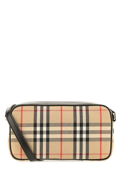 Burberry Women Classic Checked  Beige Leather Shoulder Bag In Cream