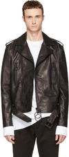 OFF-WHITE Black Leather Brushed Biker Jacket