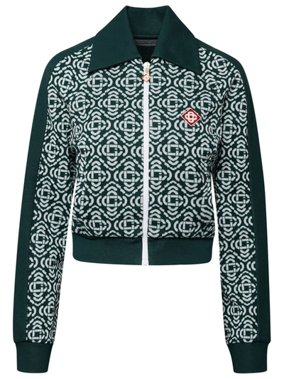 Casablanca Monogram Cropped Cotton-blend Track Top In Green