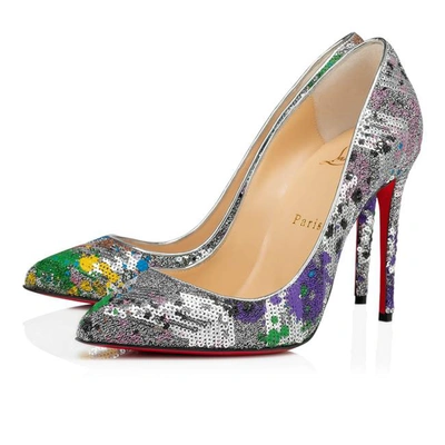 Silver Glitter Pigalle Follies 100 Glittered Leather Pumps