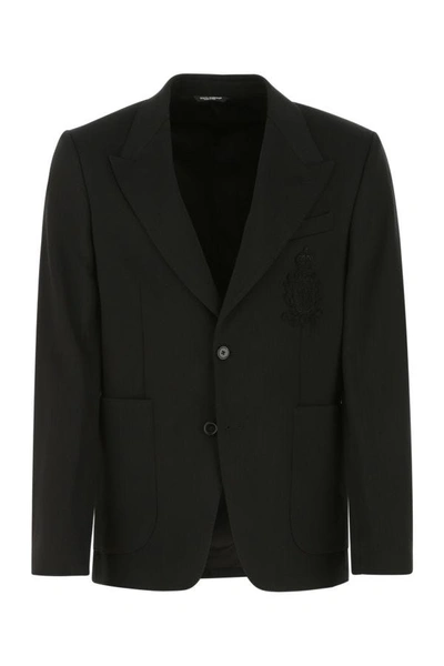 DOLCE & GABBANA DOLCE & GABBANA MEN BLACK STRETCH VISCOSE BLEND BLAZER