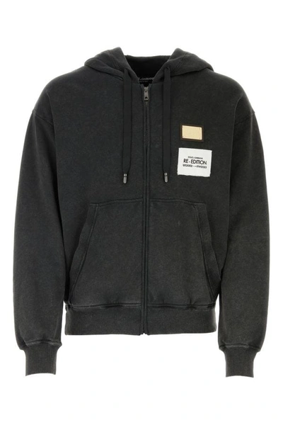 Dolce & Gabbana Man Graphite Cotton Sweatshirt In Gray