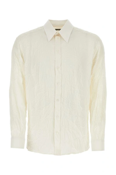 Dolce & Gabbana Man Ivory Stretch Silk Shirt In White