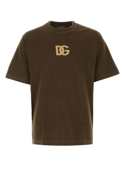 Dolce & Gabbana Man Mud Cotton T-shirt In Brown