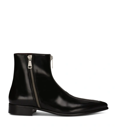 Dolce & Gabbana Men Achille Leather Zip Ankle Boots In Black