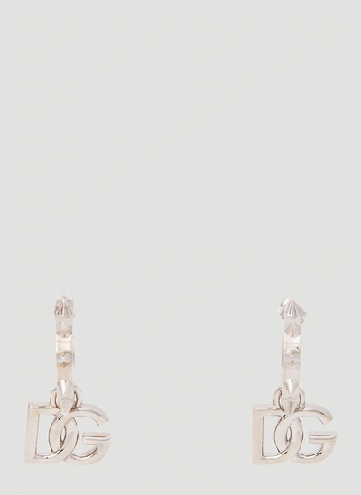 Dolce & Gabbana Women Spike Logo Plaque Earrings In Silver