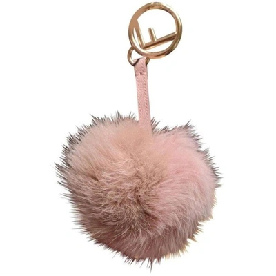 Fendi Women Beige Pink Fox Fur Bicolor Pom Pom Bag Charm