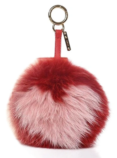 Fendi Women Red Fox Fur Bicolor Pom Pom Bag Beige Pink Charm